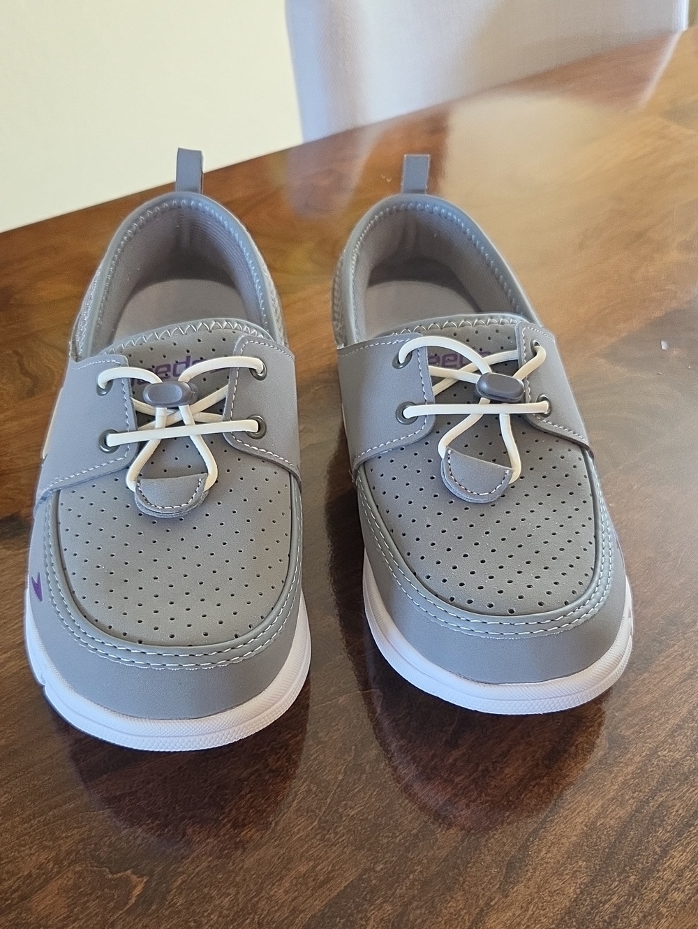 Speedo Women's Grey Perforated Slip-On Loafers with Elastic Toggle
